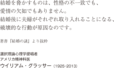 ウイリアム・グラッサー（1925-2013）の著書「結婚の謎」から一文紹介